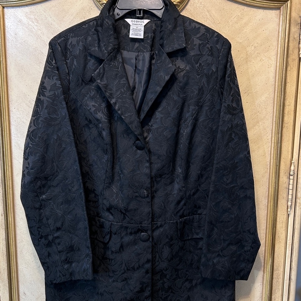 George Black Jacquard Leaf Mid Length Jacket Coat - Picture 3 of 13